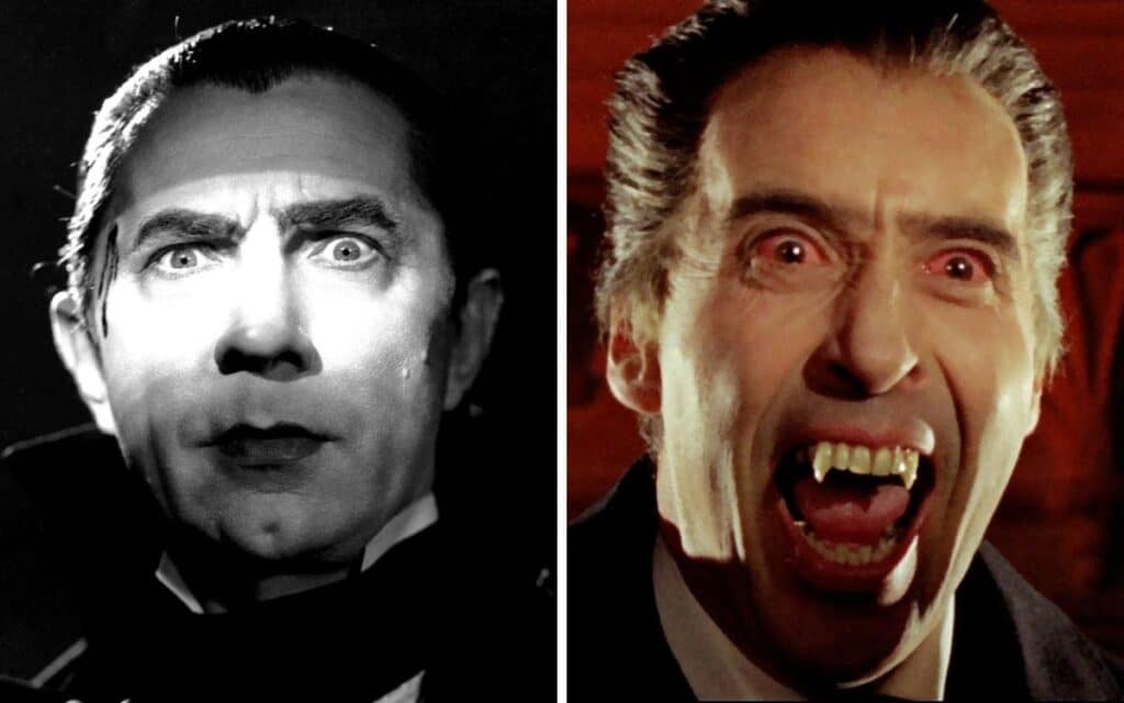 Universal's Dracula 1931 (Bela Lugosi) and Hammer's Dracula 1958 (Christopher Lee).