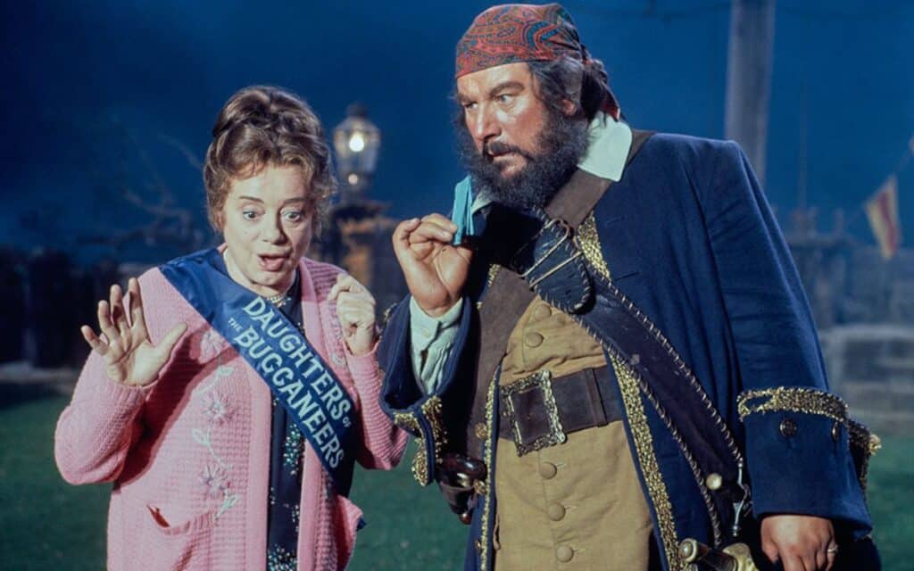 Peter Ustinov (seen here with Elsa Lanchester) brought the legendary pirate to life in Disney's 1968 comedy Blackbeard's Ghost.